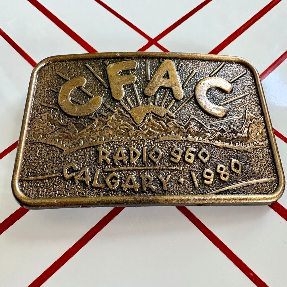Vintage CFAC Radio 960 Calgary 1980 Brass Belt Buckle Canada
